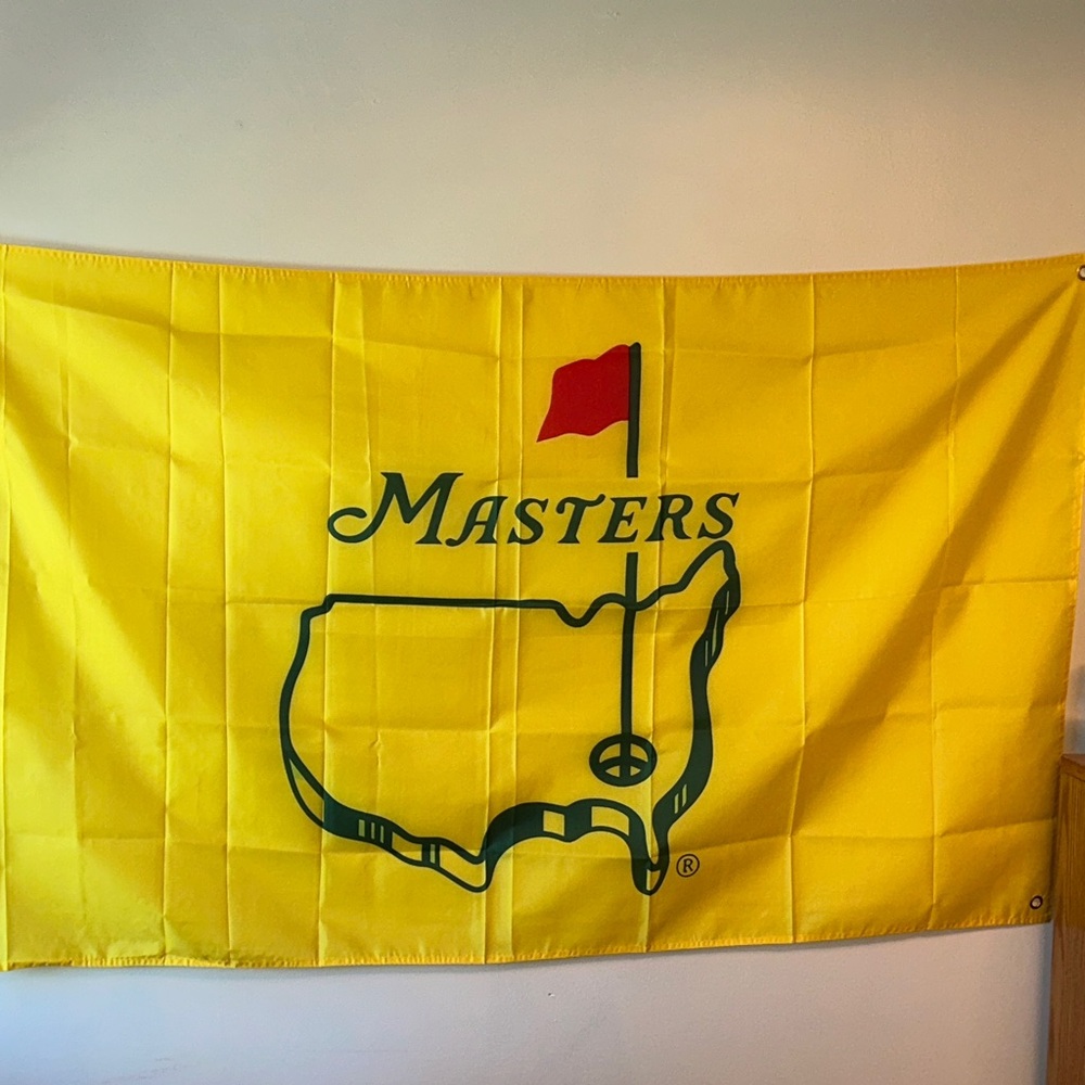 Masters Yellow Flag with Green Course Emblem and Red Pin 3’x5’